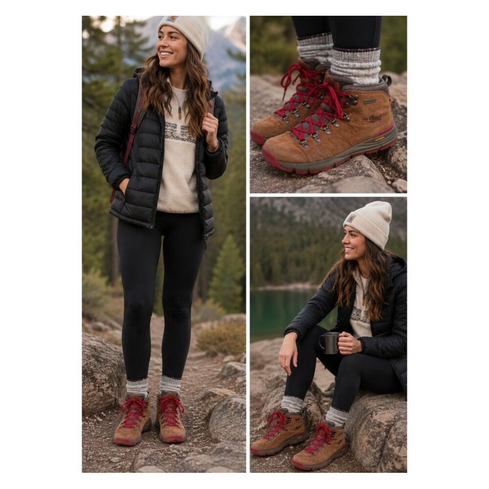 Danner Mountain 600 Waterproof Suede Hiking Boots Vibram Sole Brown Red 8